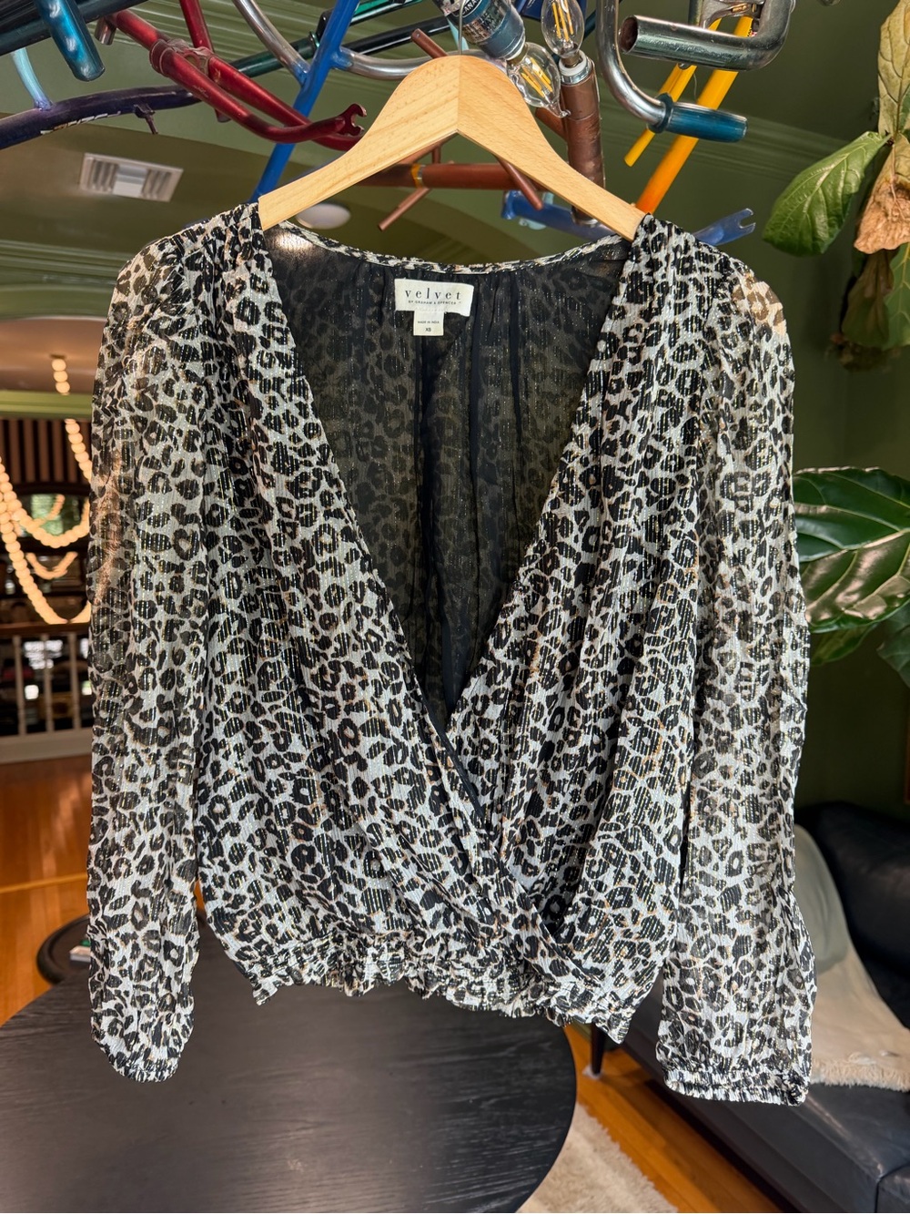 Velvet by Graham & Spencer Black and White Leopard Print Wrap Top